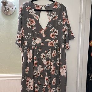 Gray romper dress with pink flowers